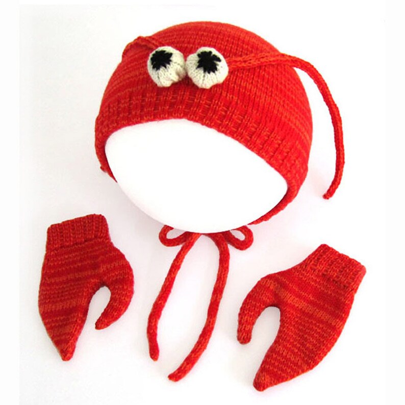 Lobster Hat & Mittens Set for Babies, Handmade Gift Lambswool Costume image 1