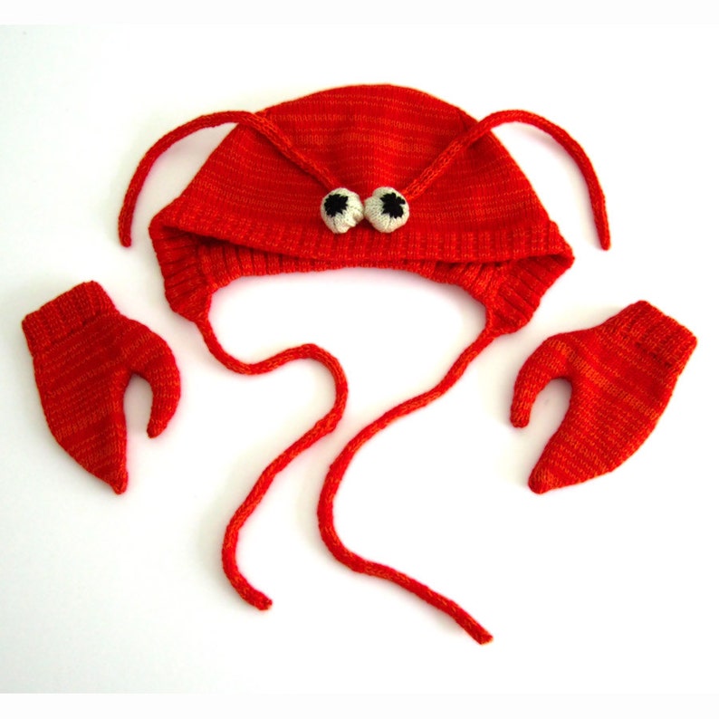 Lobster Hat & Mittens Set for Babies, Handmade Gift Lambswool Costume image 3