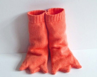 Bird Leg Knitted Booties, Handmade Baby Costume - Long and Orange