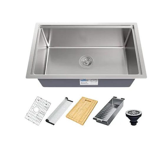 Handmade Workstation Kitchen Sink, Stainless Steel, Undermount, Accessories Included, Scratch-Resistant, Noise-Reducing, Lifetime Warranty