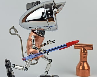 Handgefertigte Roboterlampe mit Gelenken – Steampunk Schreibtischlampe