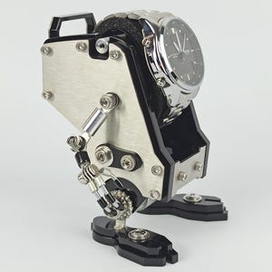 Handmade Robot Watch Stand, Unique Watch Display, Gift for Men, Desk Organizer for Watch Collectors, Industrial Design
