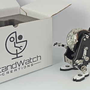 The Watch Guardian a Unique Handmade Robot Watch Stand, a Functional Art Gift for Watch Lovers.