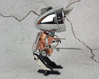 Handgefertigte Steampunk Roboter Schreibtischlampe: Industrielle Kunst Skulptur aus Metall