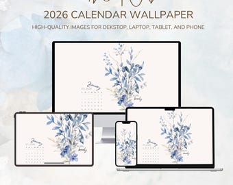2026 Floral Calendar Wallpaper | Watercolor Desktop, Phone & Tablet (Digital Download