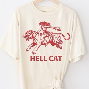 Vintage Cowgirl Hell Cat T-Shirt, Retro Cowgirl Western Shirt, Aesthetic Tee, Tiger Shirt, Gift for Her or Him, Funny Trendy Shirt, 90s Tee