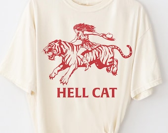 Vintage Cowgirl Hell Cat Graphic Tee, Retro Western Style