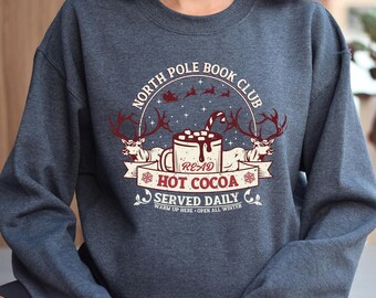 North Pole Book Club Sweatshirt, Bookish Christmas Sweater, Book Lover Gift, Christmas Sweatshirt, Bookish Crewneck, Christmas Gift