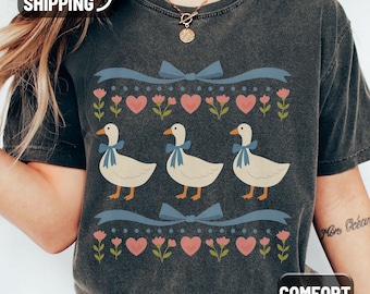 Comfort Colors Goose Graphic Tee, Retro 80s Farm Animal Shirt