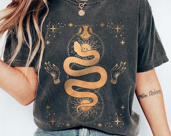 Comfort Colors Tarot Snake Shirt, Mystical Celestial Moon Tee