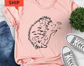 Hedgehog And Flower Shirt, Hedgehog Lover Shirt, Animal Lover Shirt, Hedgehog Shirt, Hedgehog T-Shirt, Hedgehog Gifts, Cute Hedgehog