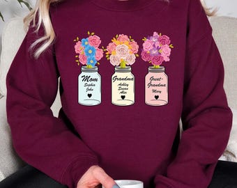 Personalized Mom Grandma Sweatshirt, Gildan Family Names Shirt