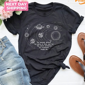 Psalm 19:1 Space Planets T-Shirt, Religious Christian Tee