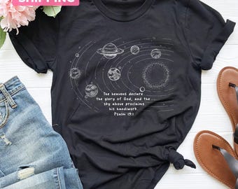 Psalm 19:1 Space Planets T-Shirt, Religious Christian Tee