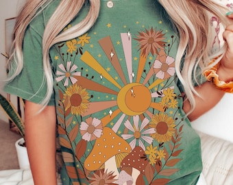 Boho Mushroom Moon Shirt, Comfort Colors Tee