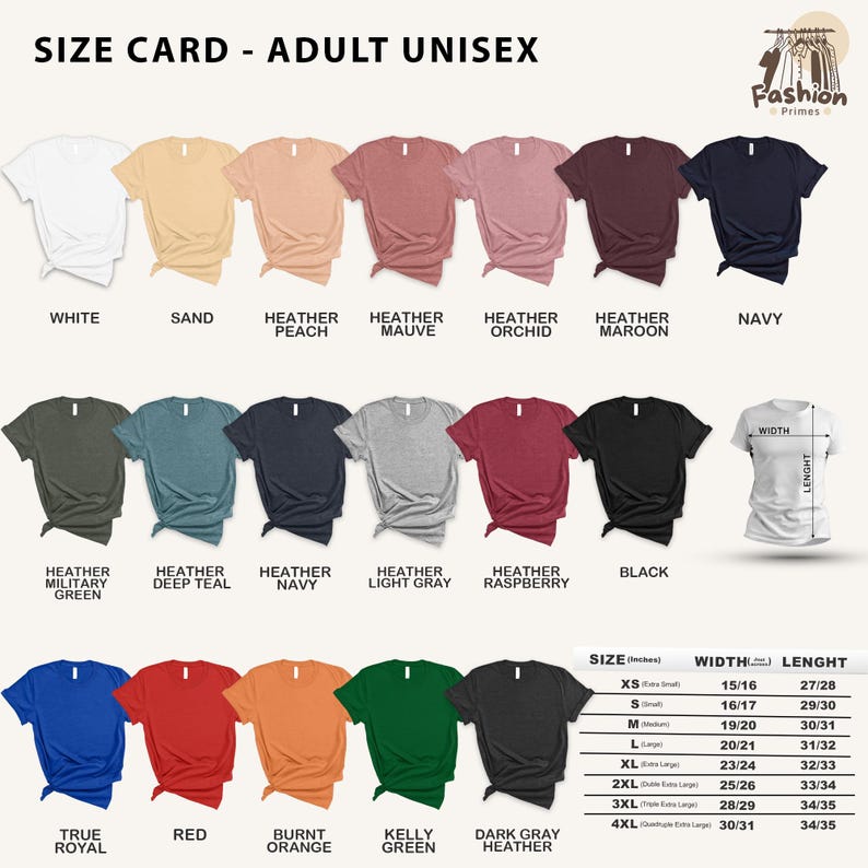 a women's t - shirt size chart with different colors