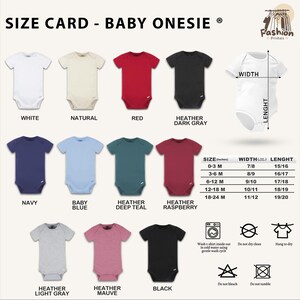 a baby onesie size chart with different colors and sizes