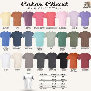 The image is a color chart for a 1717 T-shirt, displaying various comfort colors in a grid format.