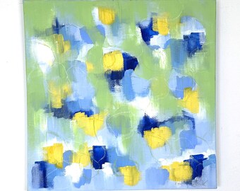 Green Mist Abstract Painting, Coastal Modern Canvas Art, 18x18, Meg Link Original