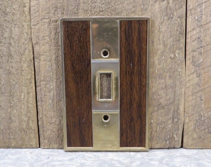 Mid Century Brass and Faux Wood Single Switch Plate Cover Etsy