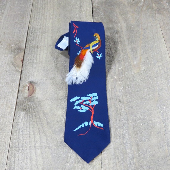 Vintage Hand Painted Bird Tie 1940s / 1950s Super… - image 8