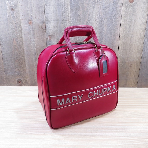 Vintage Bowling Ball Bag Burgundy and Marbled White 