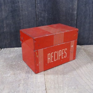 Vintage Red Metal 1930s 1940s Recipe Card Box / Metal File Box Retro Kitchen Decor