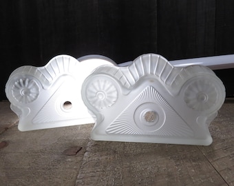 Vintage Frosted Glass Light Scone Shade Pair, Art Deco Glass Lamp Base