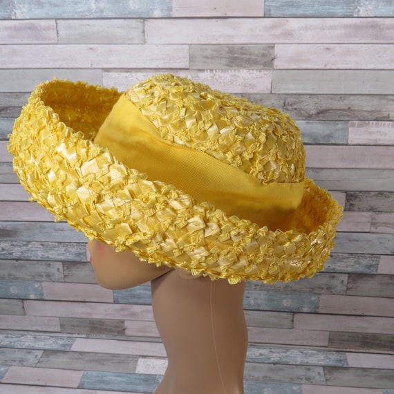 Vintage Yellow Cellophane Straw Hat 1950s Mrs Mai… - image 4