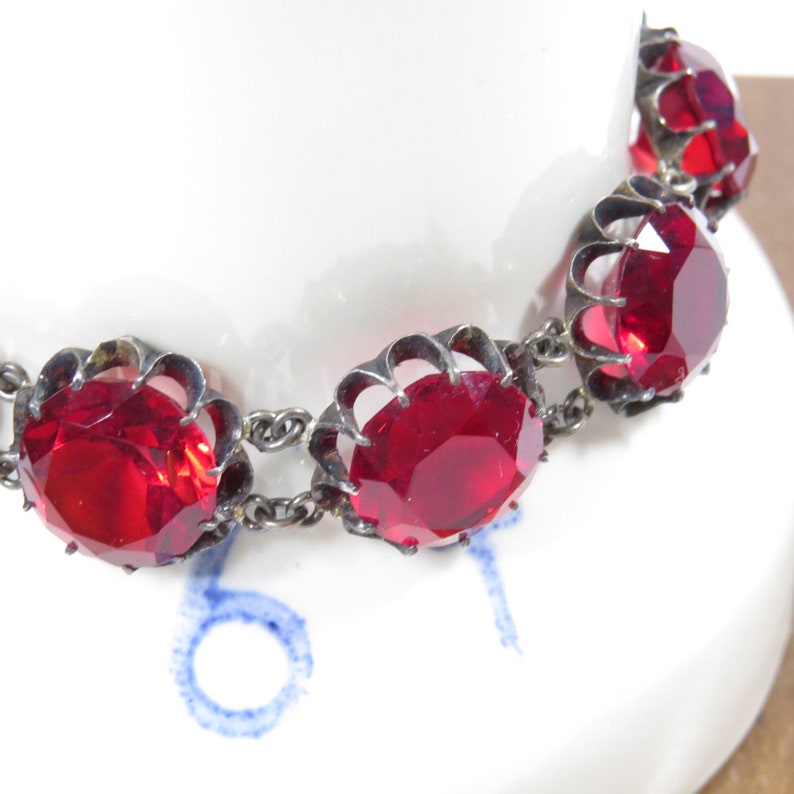 Vintage Silver With Large Clear Red Crystal Stone Bracelet Etsy
