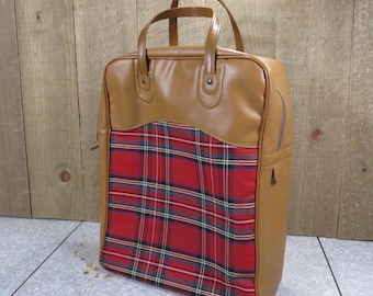 Vintage Plaid Picnic Tote: Midcentury Travel Beach Bag