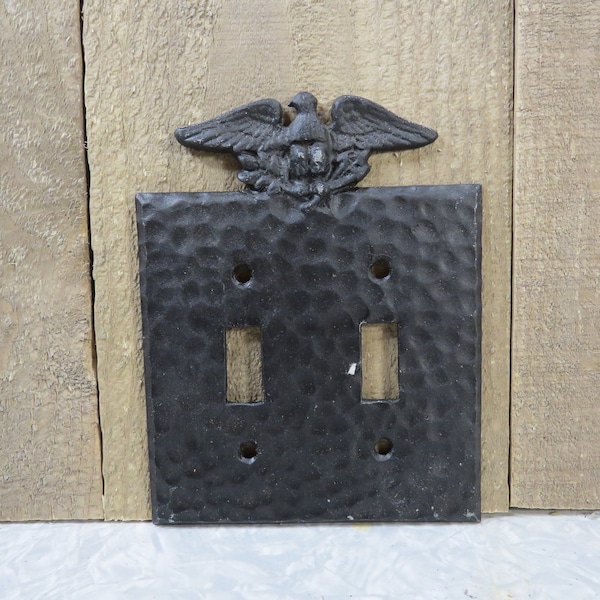 Vintage Eagle Double Light Switch Cover, Multiple Black Metal Farmhouse Chic Wall Plate Home Decor, Patriotic Decor, Restoration Hardware