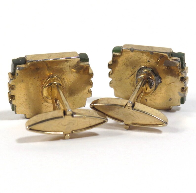 Mid Century Swank Jade Nephrite Tie Clip and Cuff Links Set Vintage 1960s Mens Cuff Links