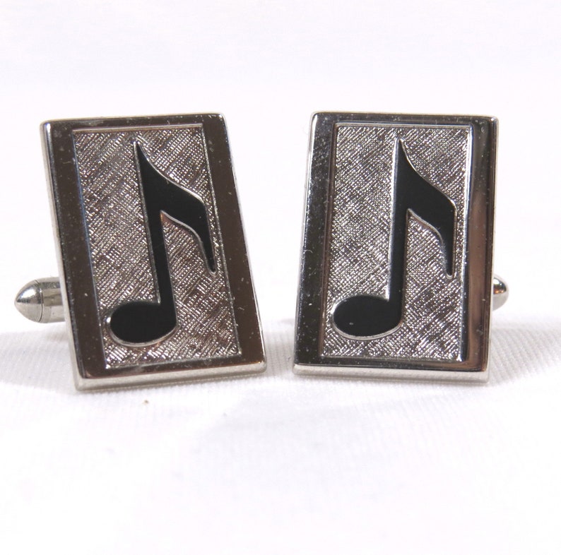 Mid Century Musical Note Cuff Links Vintage 1950s 1960s Silver Swank Cuff Link