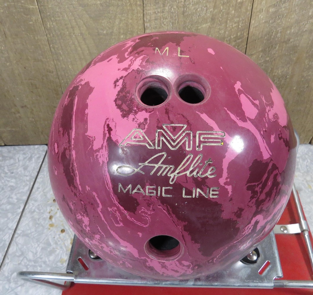 Vintage Pink Marbled AMF Amflite Magic Line 13.2lb Bowling Ball (006705 ...