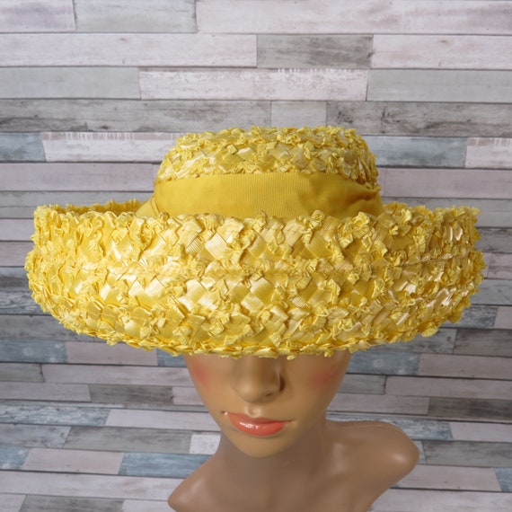 Vintage Yellow Cellophane Straw Hat 1950s Mrs Mai… - image 3