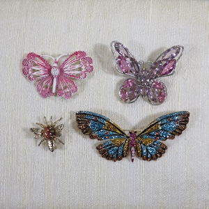 Your Choice Vintage Insect Brooch – Butterfly or Bee Pin with Rhinestones or Enamel