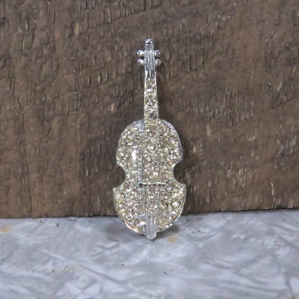 Broche Vintage Violoncelle Or Et Strass - Bijou Musical Occasion En Bon état