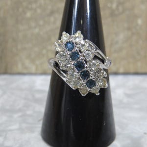 Vintage 18K H.G.E. Blue & Clear Rhinestone Cluster Ring