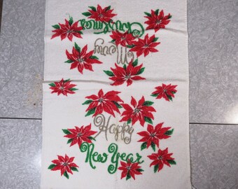 Vintage Cannon Christmas Towel, Mid-Century Poinsettia Holiday Decor