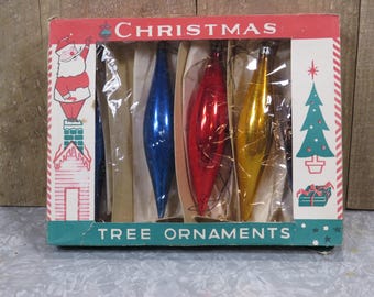 Vintage Jewel Tone Glass Icicle Christmas Ornaments - Set of 5