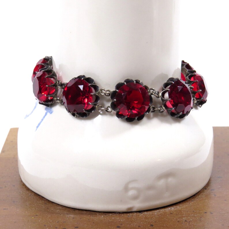 Vintage Silver With Large Clear Red Crystal Stone Bracelet Etsy