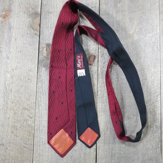 Red and Black Silk Skinny Tie Vintage 1960s Mens … - image 4