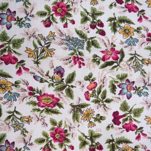 Vintage Floral Barkcloth Fabric 46 wide x 40 long Panel, Midcentury Shabby Chic Cottage Decor Fabric