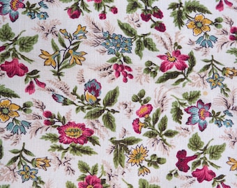 Vintage Floral Barkcloth Fabric Panel, Midcentury Cottage Decor (46x40)