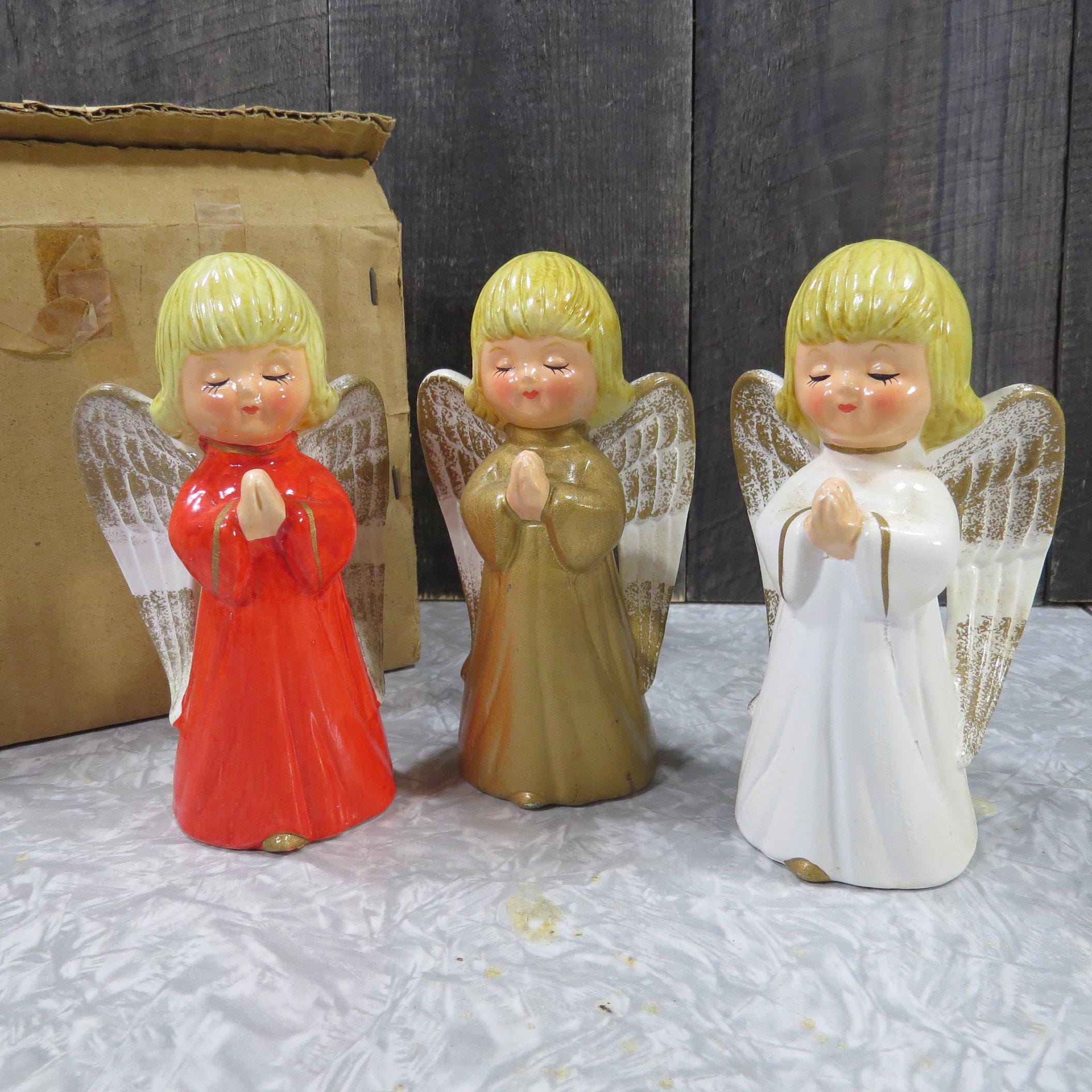Vintage Ceramic Christmas Angel Figurines, Mid-century Set of
