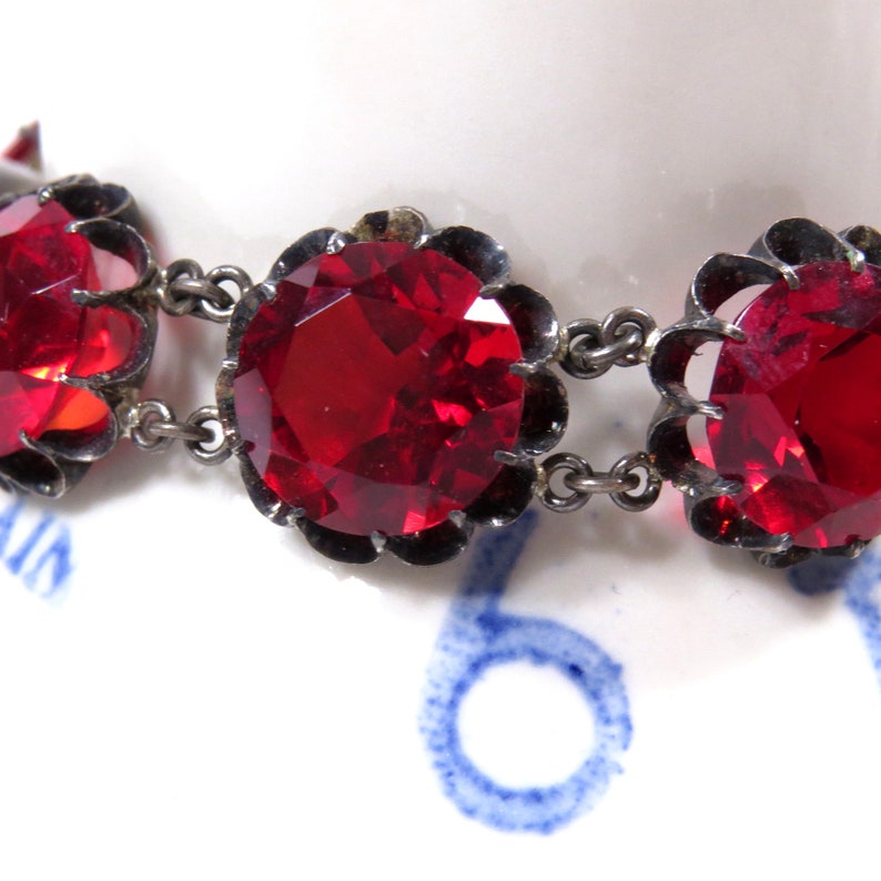 Vintage Silver With Large Clear Red Crystal Stone Bracelet Etsy