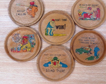 Vintage Cartoon Wooden Coaster Set