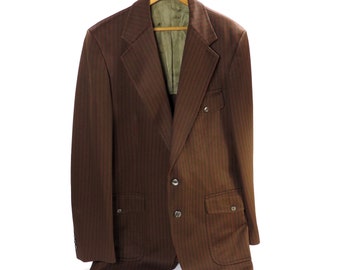 Retro Chocolate Brown Herring Bone Suit Coat Vintage Stanton Tailored for Stern & Field Brown Suit Jacket