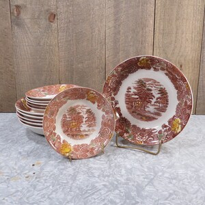 Vintage Nasco Japan Mountain Wood-Land Bowls, Midcentury Brown Transferware Berry or Soup Bowl
